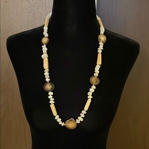 VINTAGE stunning white beaded necklace tiki boho white cream